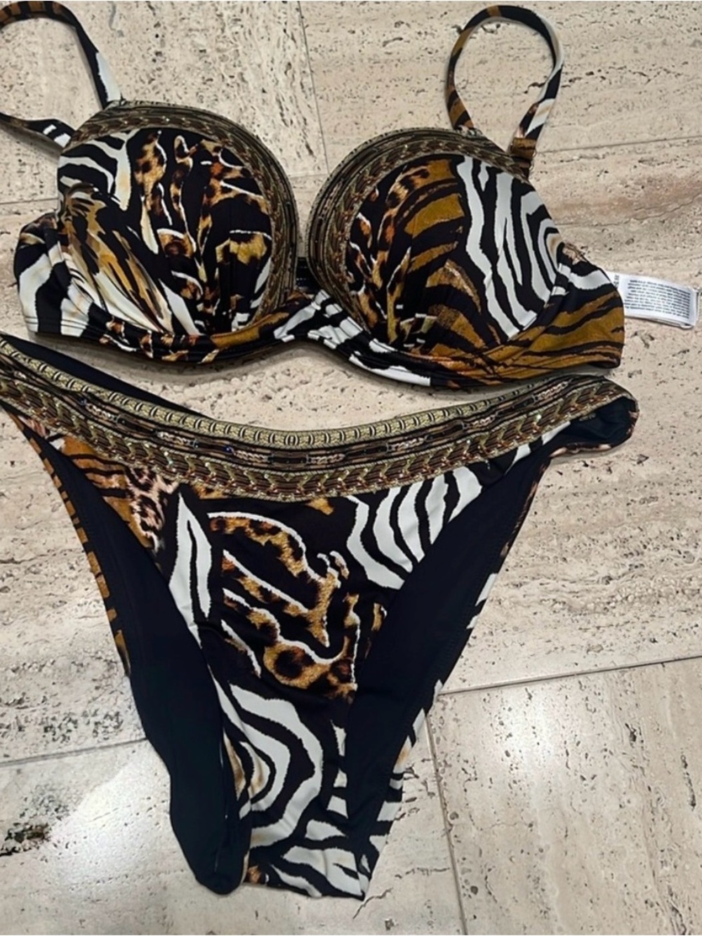 Camilla Black, White & Gold Animal Print Bikini Set